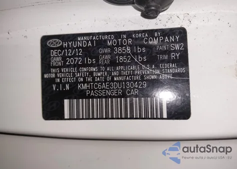 2013 Hyundai Veloster Turbo W/Black z USA, uszkodzony, nr VIN KMHTC6AE3DU130429